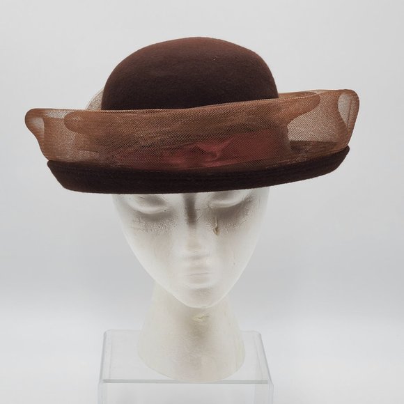 Chocolate Brown Wool Hat with Tulle Trim main image 7